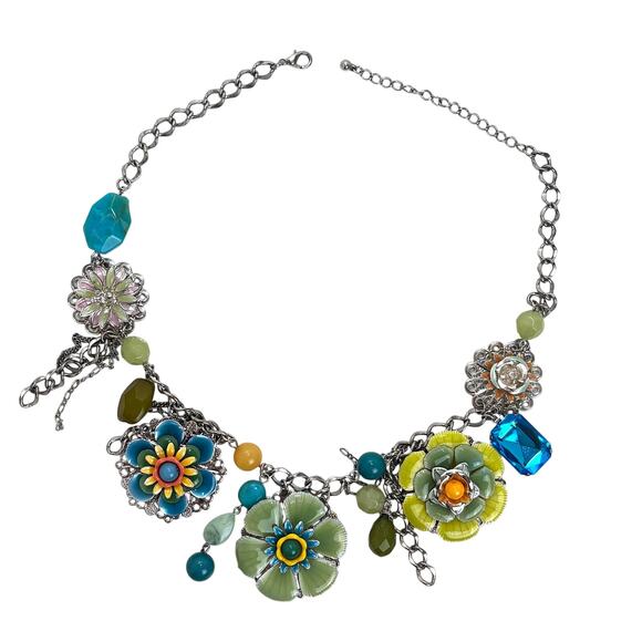 Vintage Enameled Floral Necklace 21 Inches Long Beautiful - Picture 1 of 3